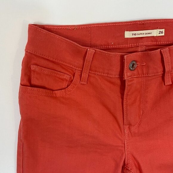 Levi's Women's 710 Super Skinny Jeans Size 26 (26 x 29) Coral Orange Mid Rise - Picture 6 of 11